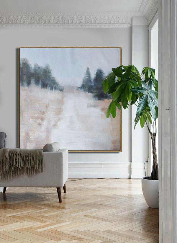 Original Extra Large Wall Art,Oversized Abstract Landscape Oil Painting,Abstract Painting Modern Art,Gray,White,Nude.etc